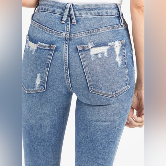 Good American Good Curve Straight Leg High Rise Distressed Ankle Jeans - Picture 4 of 9